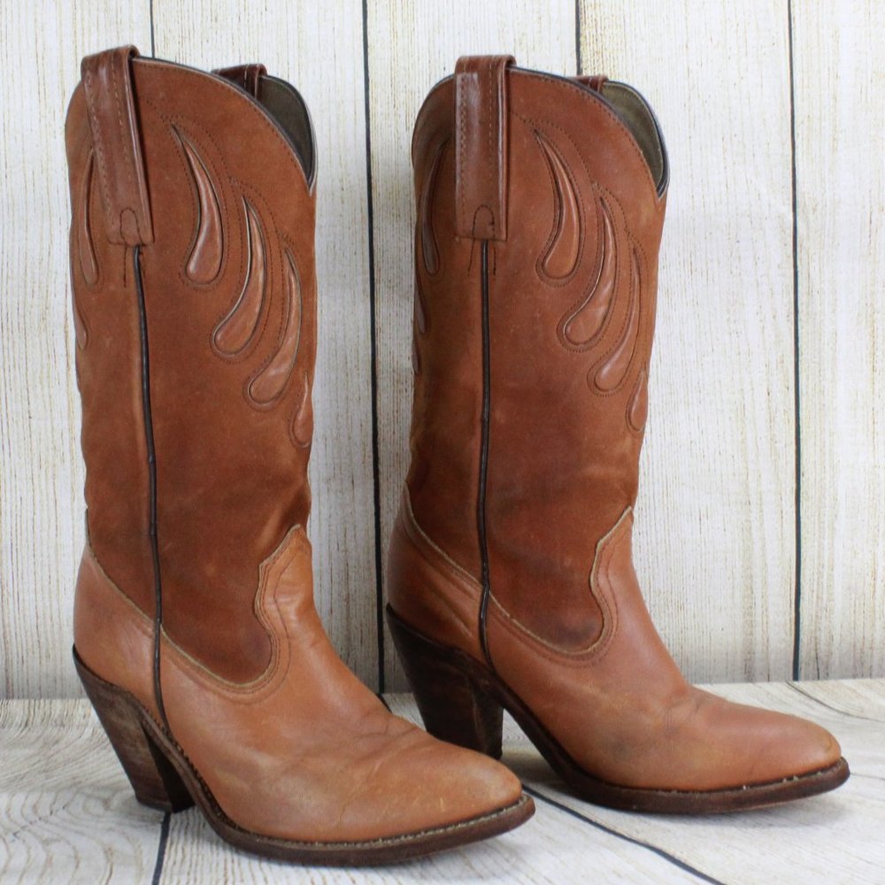 VTG! FRYE Rodeo Western Cowgirl Heeled Boots Sz 7 - Picture 2 of 9